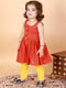 Vastramay SISHU Girl's Red Striped Handloom Kurta With Yellow Pyjama Set